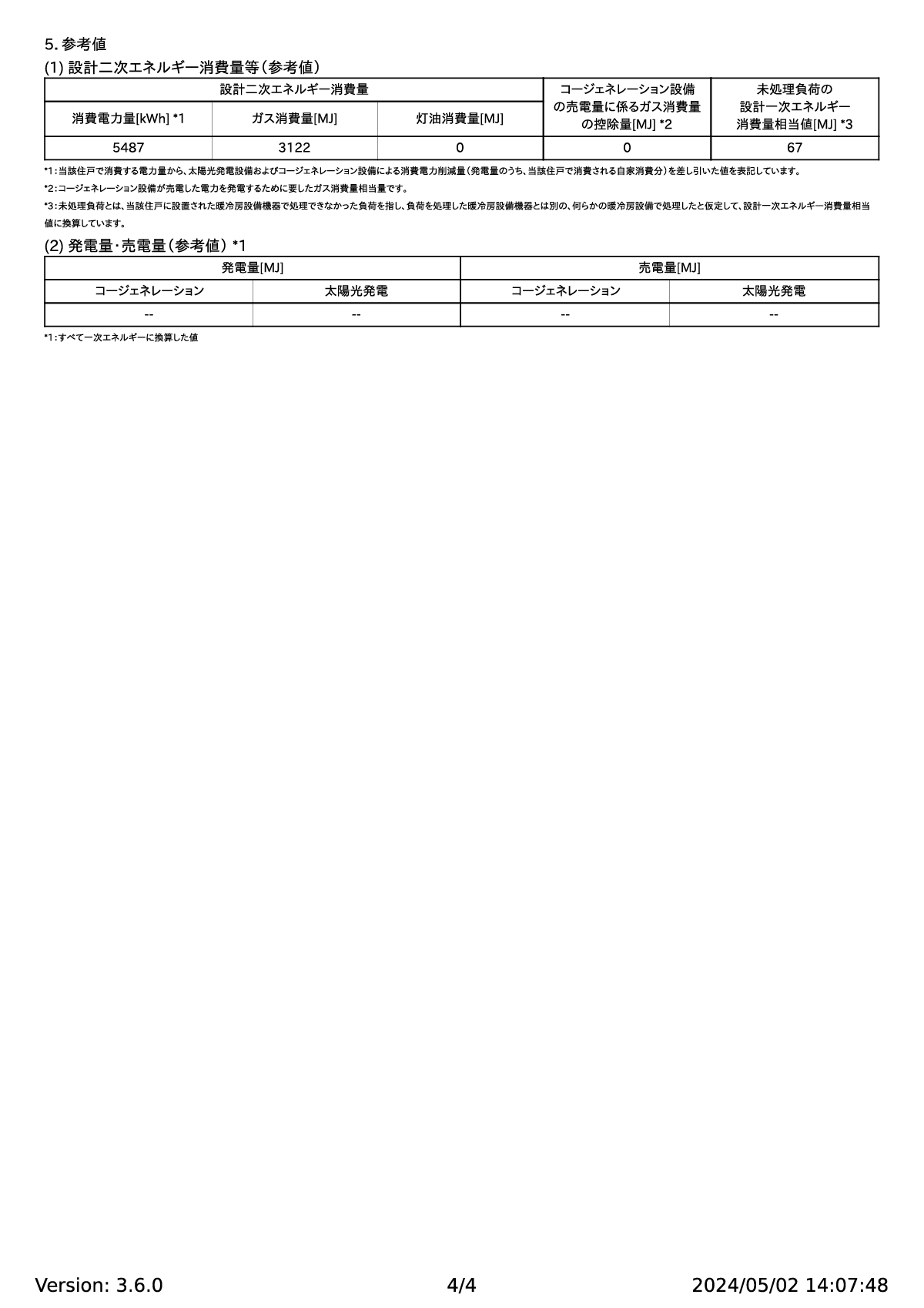 4一次エネルギー消費量計算結果（住宅版）平屋3LDK