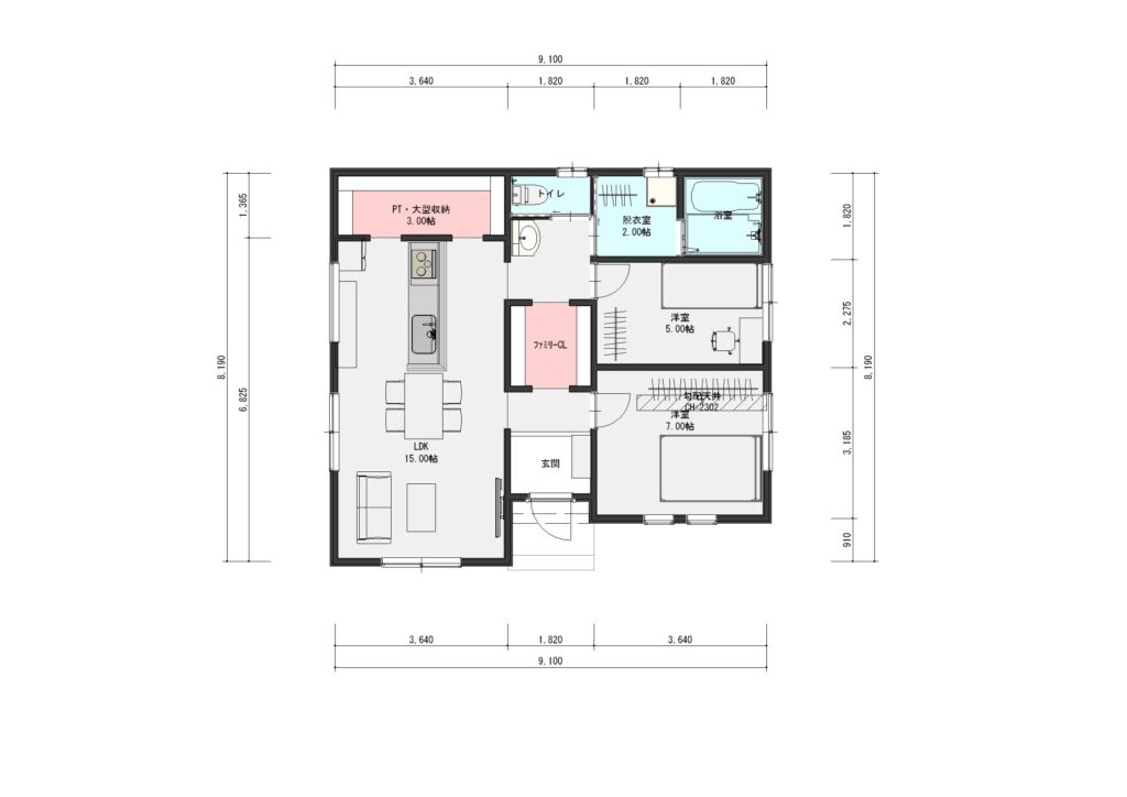 ココフィットエコノミア　3LDK 平屋平面